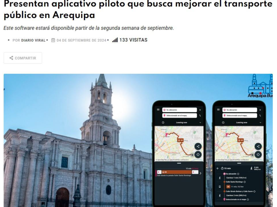 Read more about the article Diario Viral: Presentan aplicativo piloto que busca mejorar el transporte público en Arequipa