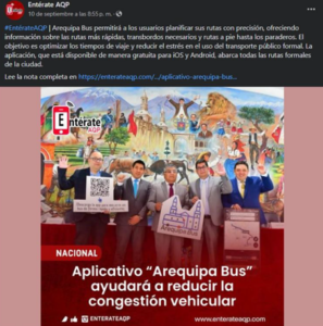Read more about the article Entérate AQP: Aplicativo Arequipa Bus ayudará a reducir la congestión vehicular