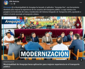 Read more about the article EPA Noticias: Municipalidad de Arequipa lanza aplicación para mejorar experiencia en el transporte público