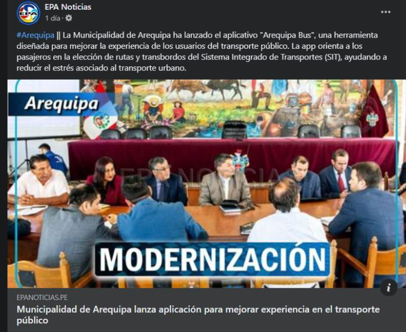 Read more about the article EPA Noticias: Municipalidad de Arequipa lanza aplicación para mejorar experiencia en el transporte público