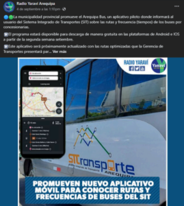Read more about the article Radio Yaraví: Promueven nuevo aplicativo móvil para conocer rutas y frecuencias de buses del SIT.
