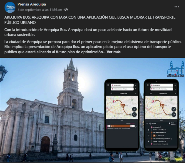 Read more about the article Prensa Arequipa: Arequipa contará con una aplicación que busca mejorar el transporte urbano.