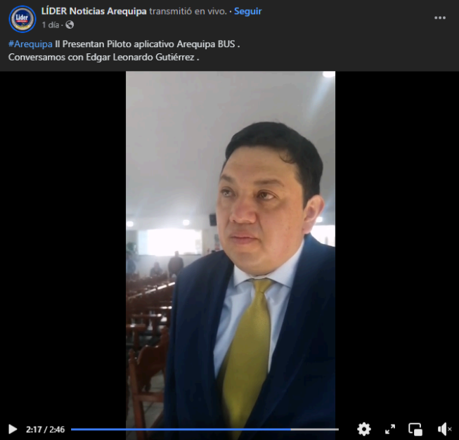 Read more about the article Líder Noticias Arequipa: Presentan Piloto aplicativo Arequipa BUS