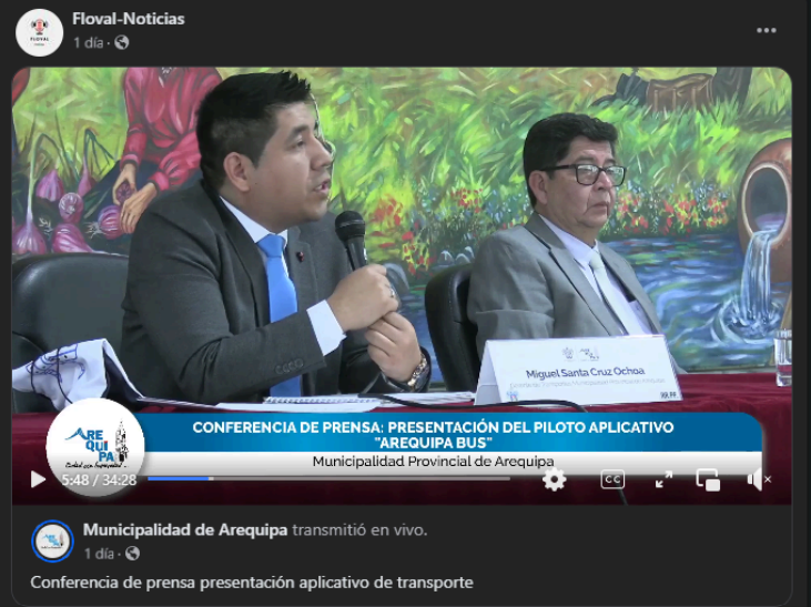 Read more about the article Municipalidad de Arequipa: Conferencia de prensa presentación aplicativo de transporte.