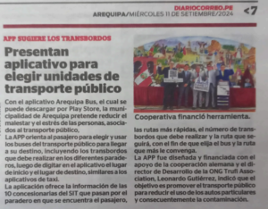 Read more about the article DIARIO CORREO: Presentan aplicativo para elegir unidades de transporte público.