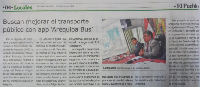 Read more about the article El Pueblo: Buscan mejorar el transporte público con app “Arequipa Bus”.